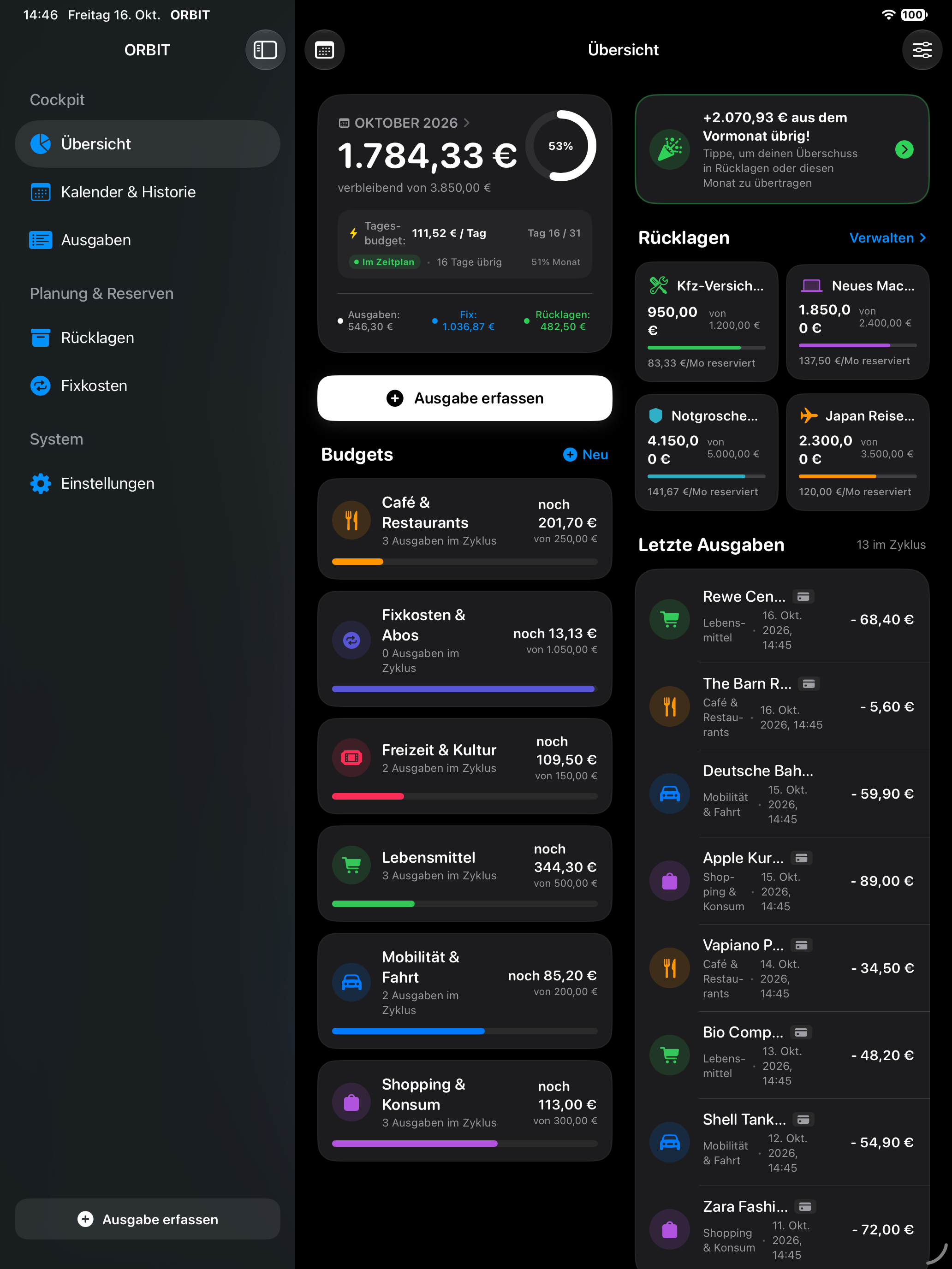ORBIT iPadOS Ansicht